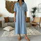 ✨TOP TREND🌈💙 Tencel Denim Midi Jurk, Koele Zijdezachte Stof, Verbergt Lichaamsoneffenheden