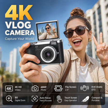 📸 50% KORTING! 4K Digitale Camera met Kantelbaar Scherm – Maak Scherpe Foto’s, Video’s & Perfecte Selfies ✨