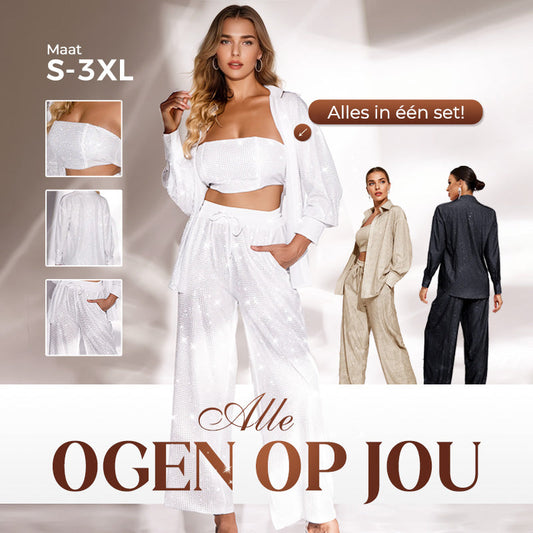 💕2025 HETE VERKOOP💐Paillettenblazer en wijde broek voor dames (set van 3 stuks)