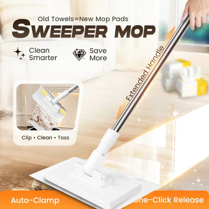 🔥 50% KORTING!! ✨🧹🏆#1 Best Seller ⏰💕🌟Platte mop met roestvrijstalen steel, inclusief herbruikbare, wasbare mopdoeken