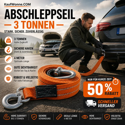 🚨 KOOP 2, KRIJG 1 GRATIS – 4 Meter Auto-Sleepkabel | Sterke Haken, Tot 3000 KG & Ideaal Voor Pechgevallen