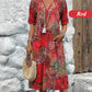 💥Dames midi-jurk met levendige print en V-hals