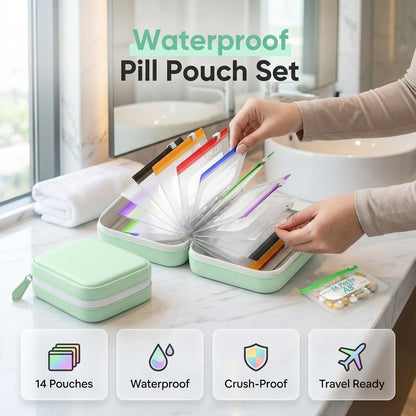 💊👜 50% KORTING! Ziet eruit als een chique portemonnee, maar bewaart je pillen waterdicht en BPA-vrij. 7 zakjes voor de hele week, TSA-vriendelijk, en niemand die het ziet.