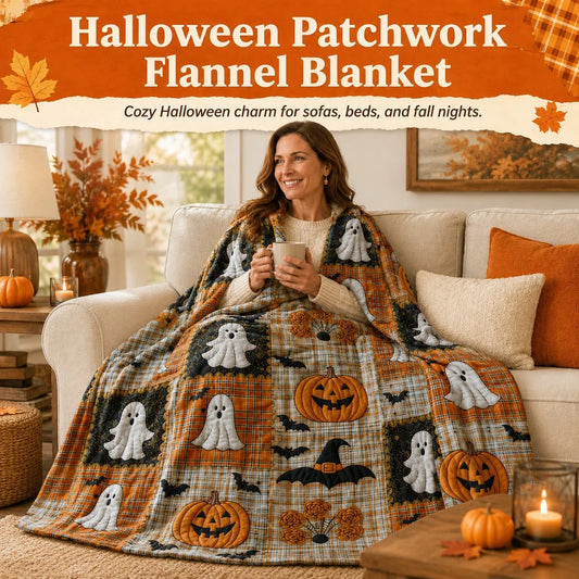 ⏳ Laatste dag: 50% korting 🎃 Halloween-flanellen deken met patchwork
