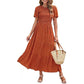 👗Casual damesjurk met bloemenprint, korte mouwen, ruches, hoge taille en zwierige pasvorm