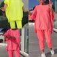 ⏳Beperkte tijd 49% korting💥Ronde hals Split Fluorescerende kleur Casual pak voor vrouwen