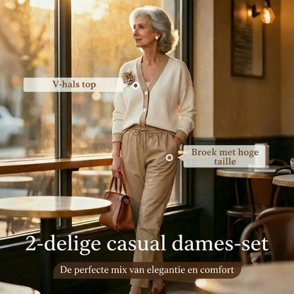 ✈️ Tijdelijke aanbieding met gratis levering — 2-delige casual dames-set met V-hals en hoge taille