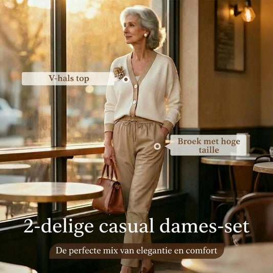 ✈️ Tijdelijke aanbieding met gratis levering — 2-delige casual dames-set met V-hals en hoge taille