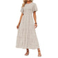 👗Casual damesjurk met bloemenprint, korte mouwen, ruches, hoge taille en zwierige pasvorm