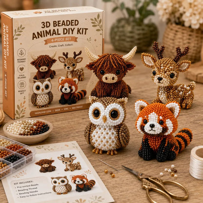 🏆Tijdelijke aanbieding: 50% KORTING🧵✨Kleine 3D-knutselpakket met dieren van kralen