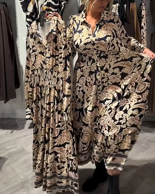 ❄️ Winter uitverkoop 49% korting👗Elegante jurk met lange mouwen en bloemenprint