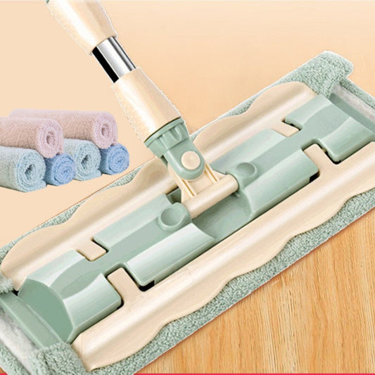 🏆Platte dweil met roestvrijstalen steel, inclusief herbruikbare en wasbare dweilen