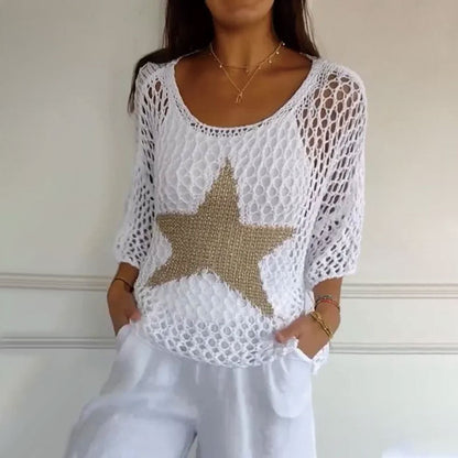 ⏰50% korting💥Damesmode Ronde Hals Gehaakte Gebreide Mesh Top