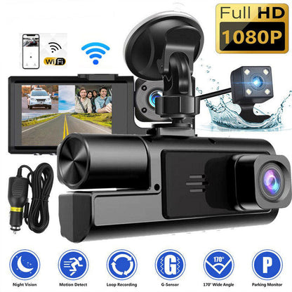 🚗🎥50% KORTING | 1080P 3-Camera Dashcam – Voor, Binnen & Achter Tegelijk Opnemen