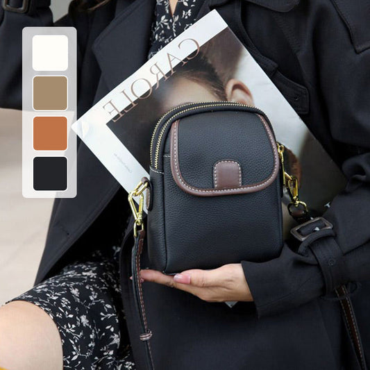 👜Klassieke dames crossbodytas van PU-leer met dubbele ritssluiting.