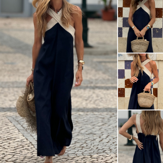 💐Lenteaanbiedingen🌸 Mouwloze maxi-jurk met halternek voor dames
