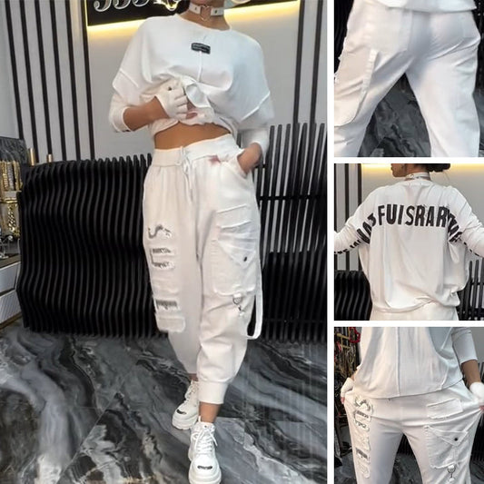 🌸Tweedelige set bestaande uit top en broek met letterprint voor dames