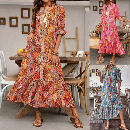⏳Tijdelijk 50% korting⏰V-hals bohemian jurk met zijsplit en zwierige look👗