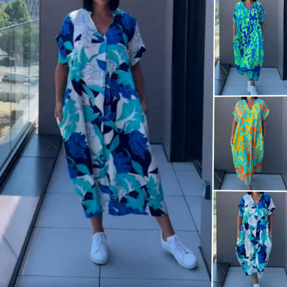 🌸Speciale prijs🌸 Dames casual elegante geprinte V-hals jurk