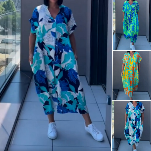 🌸Speciale prijs🌸 Dames casual elegante geprinte V-hals jurk