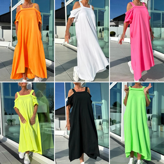 🔥Hot Sale🔥Casual Maxi Cold-shoulderjurk voor Dames