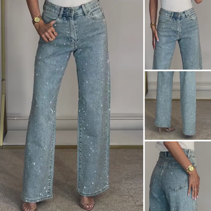 💝2025 Hete verkoop 49% korting🔥Jeans met rechte pijpen en strass-steentjes