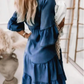 👗Zomerjurk met Franje en V-Hals - Lichte Denimlook