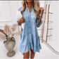 👗Zomerjurk met Franje en V-Hals - Lichte Denimlook