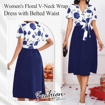 ⏳Time-limited Special⏰Women's Floral V-Neck Wrap Dress with Belted Waist👗