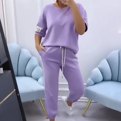 ⏳ Tijdelijke Aanbieding! ⏰ Dames Casual Effen Top & Broek Set