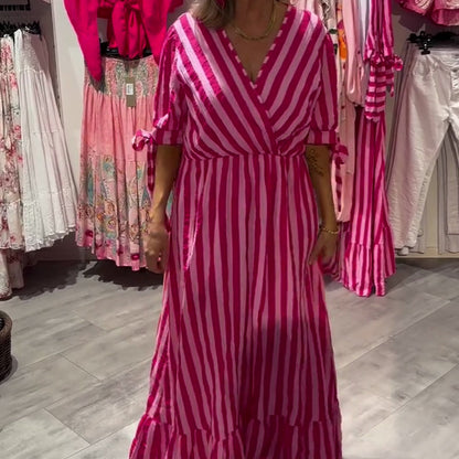 Casual streepjurk met V-hals voor vrouwen