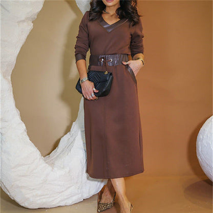 Mode V-hals top met lange mouwen en rokset