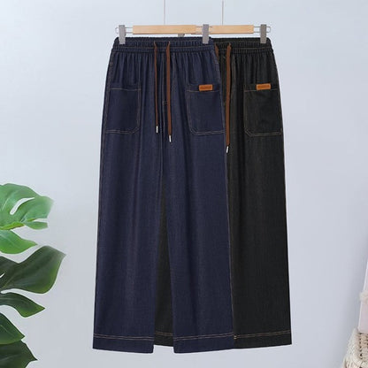 Broek met hoge taille en rechte pijpen en trekkoord