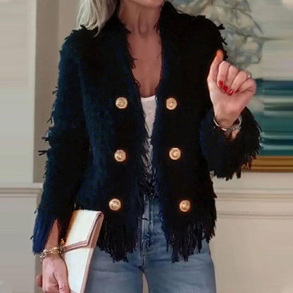 ✨Dames modieus kort jasje met knopen en kwastjes✨