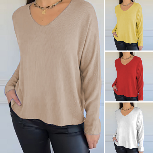 Losvallende gebreide top met V-hals voor dames