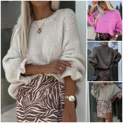 Dames Gebreide Trui met Effen Ronde Hals