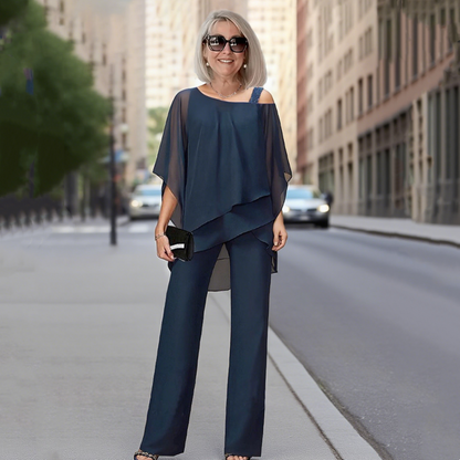 ⏳50% KORTING – Dames chiffon top met asymmetrisch design & wijde broek | 2-delige set