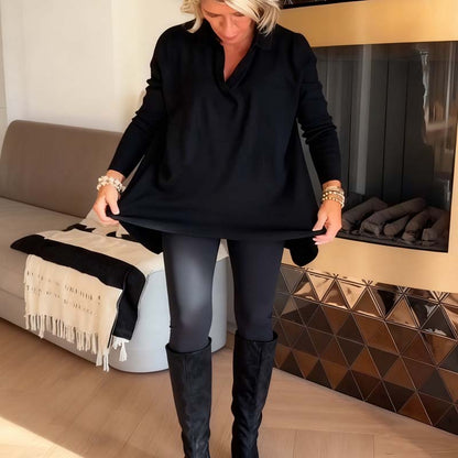 Casual damesblouse met revers en lange mouwen