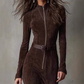 🎄Kerstpromotie 50% KORTING👗Lange mouwen maxi-jurk van imitatiesuède met ritssluiting