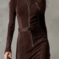 🎄Kerstpromotie 50% KORTING👗Lange mouwen maxi-jurk van imitatiesuède met ritssluiting