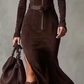 🎄Kerstpromotie 50% KORTING👗Lange mouwen maxi-jurk van imitatiesuède met ritssluiting
