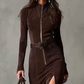 🎄Kerstpromotie 50% KORTING👗Lange mouwen maxi-jurk van imitatiesuède met ritssluiting