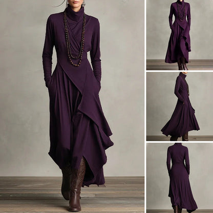 🔥Hete verkoop 50% korting🎉Elegante asymmetrische Maxikleid met hoge hals voor dames