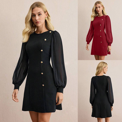 🔥Hete verkoop 50% korting🔥Elegante jurk met lange mouwen en asymmetrisch knoopdetail