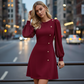 🔥Hete verkoop 50% korting🔥Elegante jurk met lange mouwen en asymmetrisch knoopdetail