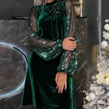 ⏳Tijdelijke aanbieding⏰Damesjurk met pailletten en strik bij de hals✨👗
