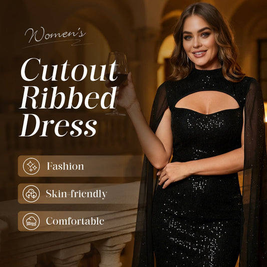 💃2026 Nieuwe collectie 50% korting💥Damesjurk met ribstof, cut-out en chiffon cape