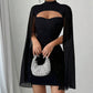 💃2026 Nieuwe collectie 50% korting💥Damesjurk met ribstof, cut-out en chiffon cape