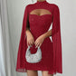💃2026 Nieuwe collectie 50% korting💥Damesjurk met ribstof, cut-out en chiffon cape