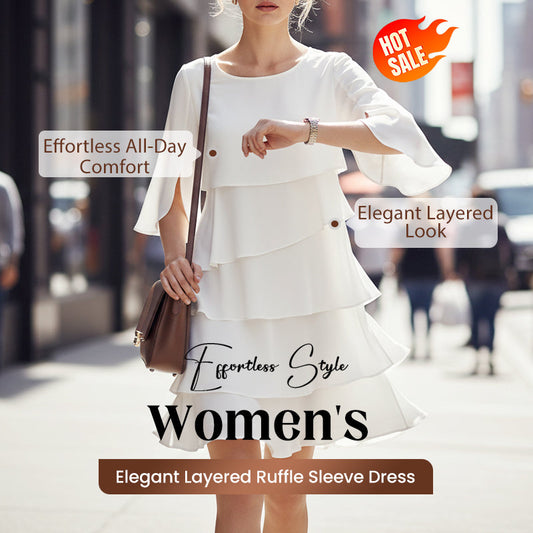 🎁2026 Nieuw binnen 50% KORTING💥Elegante gelaagde jurk met ruchesmouwen voor dames